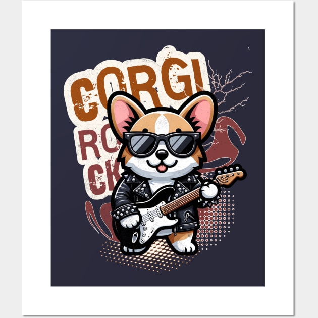 Rocker Funny Corgi Wall Art by alcoshirts